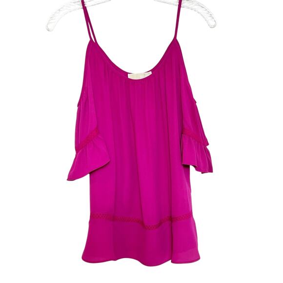 MICHAEL MICHAEL KORS SILKY COLD SHOULDER PINK LIGHT WEIGHT WOMEN BLOUSE SMALL - Picture 1 of 8